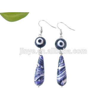 handmade stone water drop turkish evil eye earrings